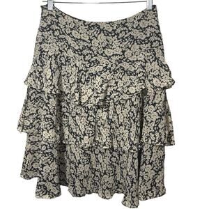 Lauren Ralph Lauren Silk Floral Tiered Skirt Petite 8P Blue White Ruffle A-Line​